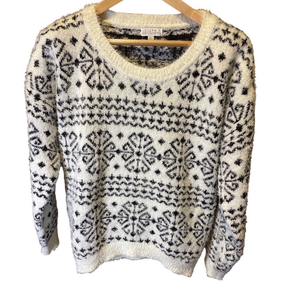 Joseph A Black White Black Patterned Soft Crew Neck Knit Sweater Sz XL